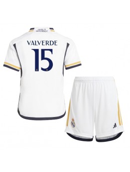 Billige Real Madrid Federico Valverde #15 Hjemmedraktsett Barn 2023-24 Kortermet (+ Korte bukser)